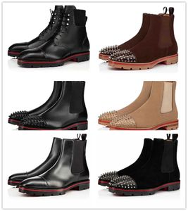 Botas de tornozelo masculinas de luxo de inverno Melon Spikes Bota plana Itália Linda camurça de bezerro borracha Lug Sole Design Casual Booty Festa de casamento Botas curtas Caixa