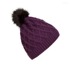 Berets 652F Fashion Women Lady Faux Fur Ball Winter Warm Crochet Knitted Hat Ski Cap Beanie