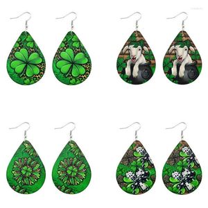 Dingle örhängen digital fil leopard tryck clover teardrop St. Patrick's Day Leather Party smycken grossist