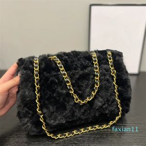 Designer-Damen-Handtasche, Kettentasche, kariertes Fell, Schultertasche, Goldkette, Leder, einfarbig, Schnalle, quadratisch, Umhängetasche