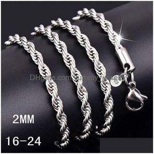 Correntes 16-30 polegadas 2mm 925 Sterling Sier Twisted Rope Chain Colar para Mulheres Homens Moda DIY Jóias em BK Drop Delivery Jóias Nec Dhxhd