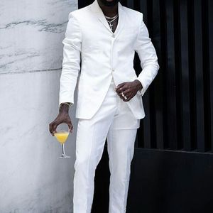 Men's Suits Blazers White Slim Fit Mens for Wedding ed Lapel Custom 2 Piece Groom Tuxedos Male Fashion Costumes Set Jacket with Pants 230404