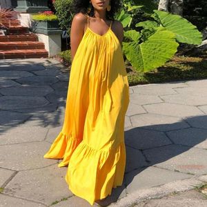 Casual klänningar kvinnor mode backless hav vid boho klänning kvinnlig harajuku solid snörning ruffle långa lösa damer maxi strand