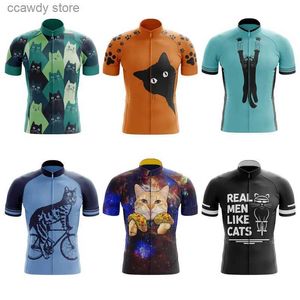 Men's T-Shirts 2023 Cycling Jersey Men CARTOON CAT Bike Top Bicyc Shirt Mountain Road Riding Clothing Short Seve Summer Biking Blouse T231104