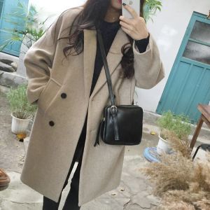 QNPQYX nuovo cappotto in misto lana moda donna manica lunga colletto rovesciato giacca outwear casual autunno elegante soprabito nero