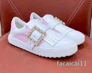 Foreign Trade Luxury Brand Autumn and Winter New Women's Rhinestone Tassel Small White Shoes Square Button Lefu Shoes äkta läder tjocka ensamma casualskor