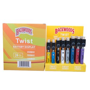 Novo backwoods hexágono torção pré-aquecer vv bateria 650/900/1100mah kits de caneta vape ajustável com carregador de cabo usb