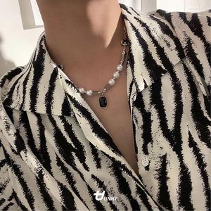 Pendant Necklaces Hip-hop Black Rhinestones Pearl Necklace Men Steel Mens Jewellery Man Necklac