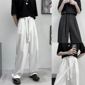 Men's Pants Trousers Streetwear Casual Style Leg Harajuku Wide Soild Korean Belt Oversize Fashion For With White Men's Color Men