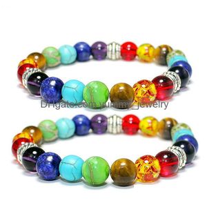 Pärlstav 18 stil 7 chakra charm armband för män kvinnor svart lava helande nce tiger ögonpärlor reiki buddha bön naturlig sten yoga dr dh1ce