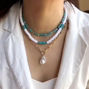 Pendant Necklaces Women Trendy Soft Clay Turquoise Beaded Choker Baroque Pearl Necklace Set Test Femme Birthday Gift JewelryPendant