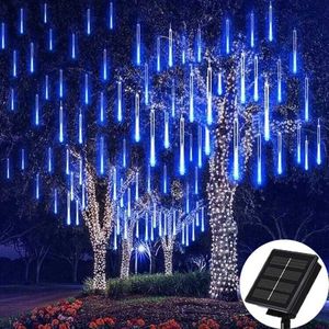 Novità Illuminazione Pioggia di meteoriti solari per esterni Luci natalizie 10 tubi 192 Luci a corda sospese a LED per lampada da decorazione per feste per alberi da giardino P230403