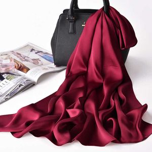 Sarongs Pure Natural Silk Scarves Solid Women Silk Scarf Luxury Silk Satin Scarf Red Silk Shawl Long Real Silk Scarf Neck Scarf P230403