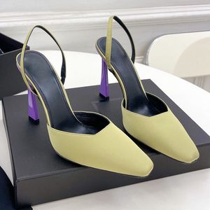 Nowe kwadratowe palce farbowania pięty pompki sandałowe pięta satyna slingbacks damskie luksusowe projektanci sukienki wieczorowe buty imprezowe Buty kostki Fabryka Fabryka Fabryka 10,5 cm