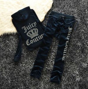 Juicy Apple Kadınların Takipleri 2023 Yaz Marka Dikiş 2 Parça Set Velvet Velourt Women Track Suit Hoodies ve Pantolon Bir Met Azınlık Basitliği