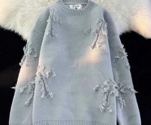 2024 Autumn and Winter Vintage Plus Size Hole Sweaters Women Y2K New Street Pop Pullover Tröja Unisex Harajuku Casual Loose tröja