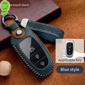 New Leather Car Key Case Cover Fob for Hyundai Santa Fe Tucson Santafe 2021 2022 NEXO NX4 Atos Solaris Prime 4/5/7 Buttons Key Shell