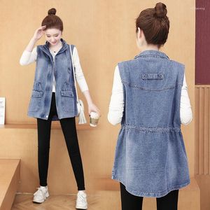 Women's Vests Vintage Denim Jacket Vest Women's Mid-length Spring Summer Korean Loose Large Size Sleeveless Coat Jean Woman Waistcoat