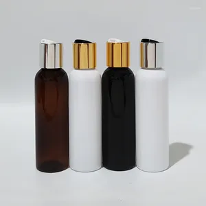 Storage Bottles 120ml Black White Plastic Lotion Container With Gold Aluminium Disc Cap 4oz PET Bottle For Skin Care Travel Packaging Shower