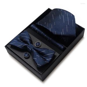 Bow Ties Jacquard Many Color Festive Present Tie Handkerchief Pocket Squares Cufflink Set Necktie Box Man's Gold Independence Day