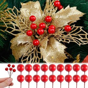 Decorative Flowers 100-300pcs Christmas Artificial Berry Red Stamen Cherry Mini Fake Berries Pearl Beads For DIY Party Craft