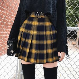 Saias paris meninas primavera verão harajuku feminino esqui fofo amarelo amarelo preto preto plissou plissagem punk estilo punk high feminino 230404