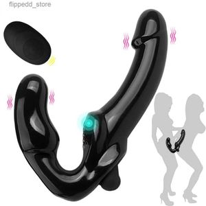 Other Massage Items Strapless Strap-on Dildo Vibrator Strapon Remote Control 10 Speed Double-heads Vibrator for Women Sex Toys For Adult Q231104