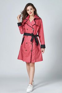 Raincoats moda longa capa de chuva mulheres pontos vermelhos arco nó cinto elegante chuva poncho capa impermeável com capuz