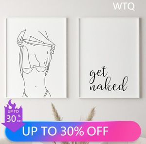 Paintings Bathroom Art Wall Canvas Painting Get Naked Sign Poster Line Sexy Woman Drawing Picture Fashion Room Decoration9800485