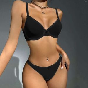 Bras Sets Bra Brief Lingerie Womens Underwear Set Sexy Solid Black Erotic Female Panties Women