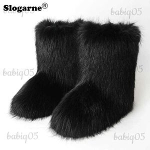 NOWOŚĆ Fashion Fox Women Puszysty śnieg Kobieta zima ciepłe pluszowe buty platformowe Furry Faux Furt Bottes Luksusowe buty T231106