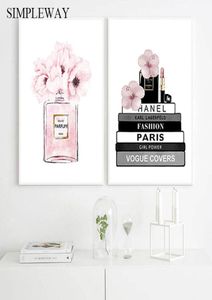 Blomma parfymflaska Fashion Book Canvas Målning Makeup Poster och tryck Wall Art Bild Modern Girl Woman Room Decoration7117189