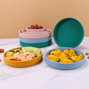 3pcs/setラウンドシリコンプレートなし壊れやすいディナー料理プレートセット食器洗い機の電子レンジセーフディナーウェアベーキングフルーツキッチンキャンプトラベルプラカスデシリコナ