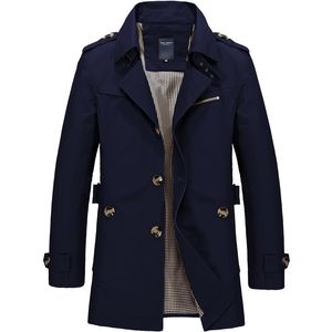 Men's Trench Coats Spring Autumn solid color Business leisure Long Jacket male Fashion cotton Overcoat Windbreaker Coat 230404
