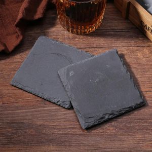 Table Mats 4pcs Drink Pad Reusable Natural Slate Cup Placemats Eco-Friendly Square Antiskid Decorative Props For Home Kitchen