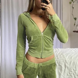 Kadın Hoodies Velvet Kapüşonlu Ceket Sweatshirt Harajuku Cep Fermuar Kısa Hoodie Güzel Moda Bayanlar Spor Gündelik Giyim Vintage