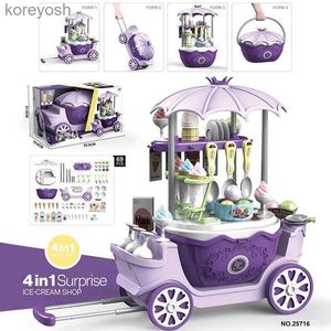 Kitchens Play Food 4in1 Cute Ice Play House Trolley Candy Cart Simulation Makeup Medical Station Shopping Princess Car Toy For Children GiftL231104