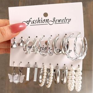 Dangle Oorbellen Kroonluchter Zilver Kleur Vlinder Set Voor Vrouw Vintage Parel Cirkel Geometrische Twist Hoepel 2023 Trend Sieraden GiftsDangle