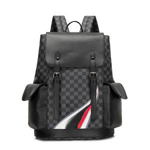 Trendy Korean Style Backpack Chessboard Plaid Printed Backpack Water-Resistant and Wear-Resistant Large Capacity Computer Bag