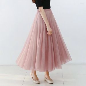 スカートHouzhou Long Flare Tulle Skirt Women 2023 Spring Summer Style High WAIST A-LINE PRINMESS MESH TUTU JUPE LONGUE