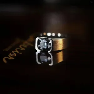 Cluster Rings Classic Men's Ring Fashion Metal Gold Color Inlaid Black Stone Zircon Punk For Men Engagement Wedding Luxury Jewelry Gift