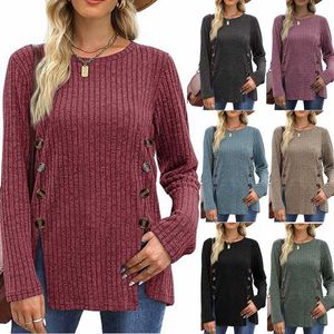 Women's Hoodies Sweatshirts Hoodies Sweatshirts 2023 Women's Double breasted Bottom Split Loose Sleeve T-shirt