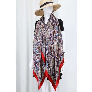 Sarongs Silk Scarf Cape Oversized Square Thicker Shawls Women's Best Gift For Travel Party 136*136cm P230403