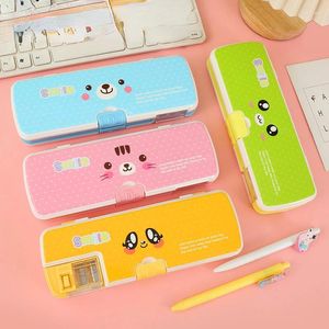 Double Layer 4 Colors With Pencil Sharpener Stationery Box Girl Cartoon Plastic Cute Case School Student