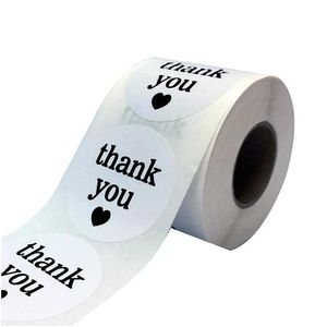 Labels Tags Wholesale 1Inch White Roll Thank You Gift Package Self Adhesive Sticker Label 1000Pcs Round Bag Packing Stickers Diy B Dhqwt