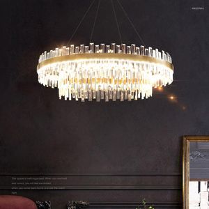 Lampadari a sospensione Lampade LED Modern Crystal Luxury Living Room Dining Drop Lamp Anello a doppio strato per interni