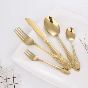 Dinnerware Sets 4/5pcs Cutlery Set Gold Stainless Steel Western Royal Silverware Tea Forks Spoon Knives Kitchen Dinner Tableware Gift