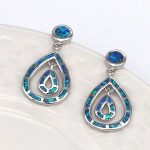 Ohrhänger JLE1097, elegante doppelte Wassertropfen, blauer Feueropal, Sterlingsilber 925, Damenmode