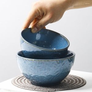 Bowls Ceramic Rice Bowl Salad Soup Restaurant Kitchen Tableware Household Microwave Blue