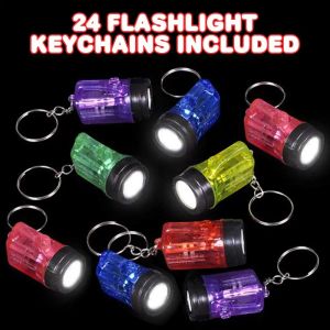 Nyckelkedjan ficklampor Mini Fartlight Keychains Pack med 24 LED -kedjor för barn i olika färger 1,5 tum Hållbara plastnyckelhållare AMCFL